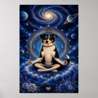 Meditations Tricolor Hund Kosmisk Zen Yoga Mandala Poster