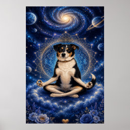 Meditations Tricolor Hund Kosmisk Zen Yoga Mandala Poster