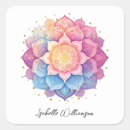 Meditationsblomma Mandala Holistisk Metafysisk Fyrkantigt Klistermärke