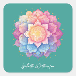 Meditationsblomma Mandala Holistisk Metafysisk Fyrkantigt Klistermärke