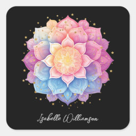 Meditationsblomma Mandala Holistisk Metafysisk Fyrkantigt Klistermärke