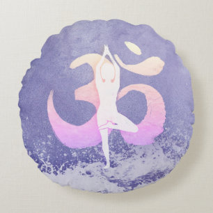 Meditationsföreläsare Yoga Pose Om-tecken Rund Kudde