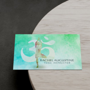Meditationsinstruktör Akvarell Yoga Pose Om-tecken Visitkort