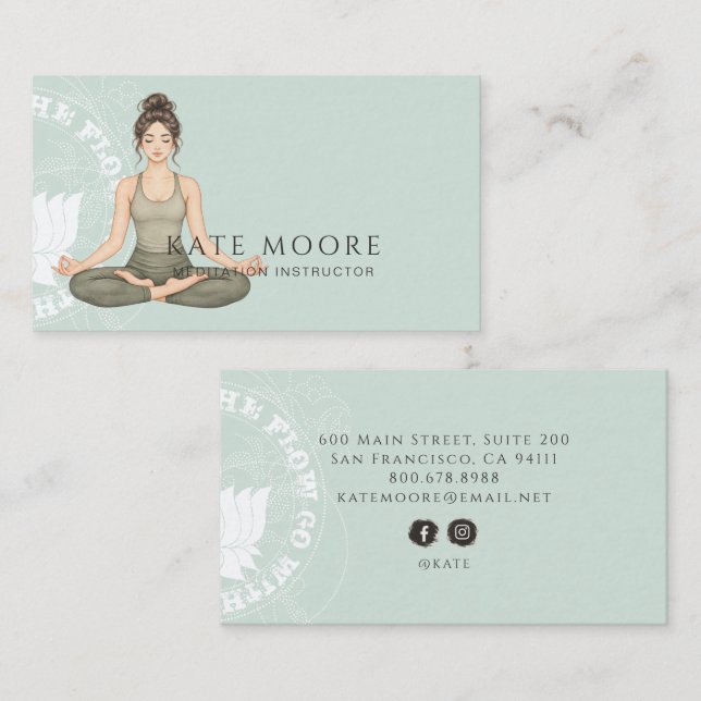 Meditationsinstruktör Sage Green Visitkort (Fram/baksida)
