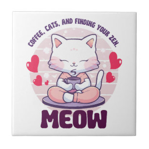 Meditationskatt - Kawaii katt Kakelplatta