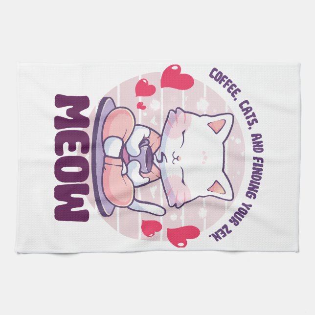 Meditationskatt  - Kawaii katt  Kökshandduk (Horisontell)