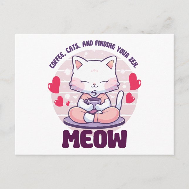 Meditationskatt  - Kawaii katt  Vykort (Framsida)