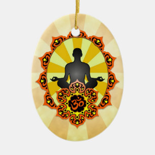 MeditationYoga Aum, orange och gult Julgransprydnad Keramik