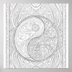 Meditativt mönsterkonst: Yin Yang-helig geometri Poster
