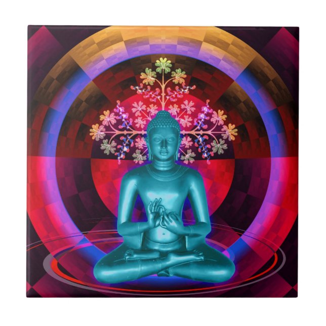 Meditera blått Buddha belägga med tegel Kakelplatta (Framsidan)