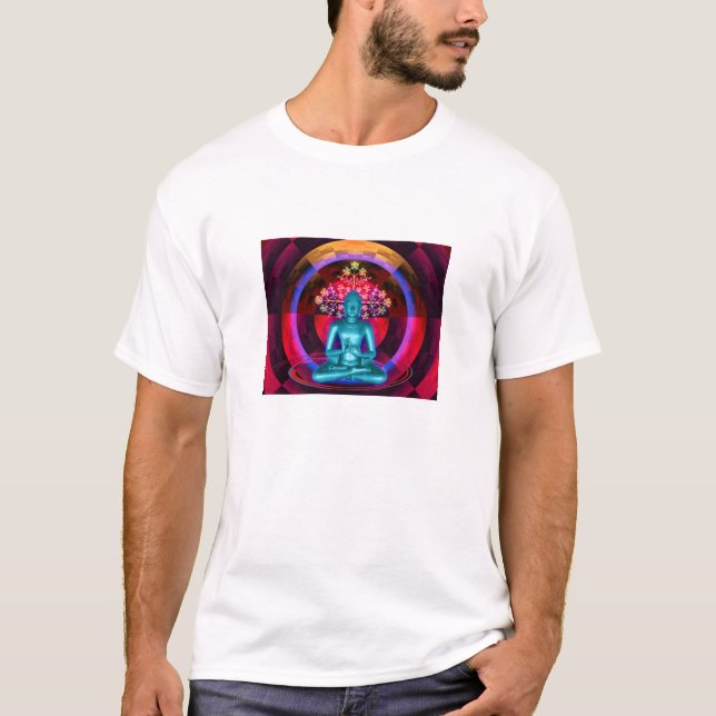 Meditera blåttBuddha manar skjorta T-shirt (Framsida)