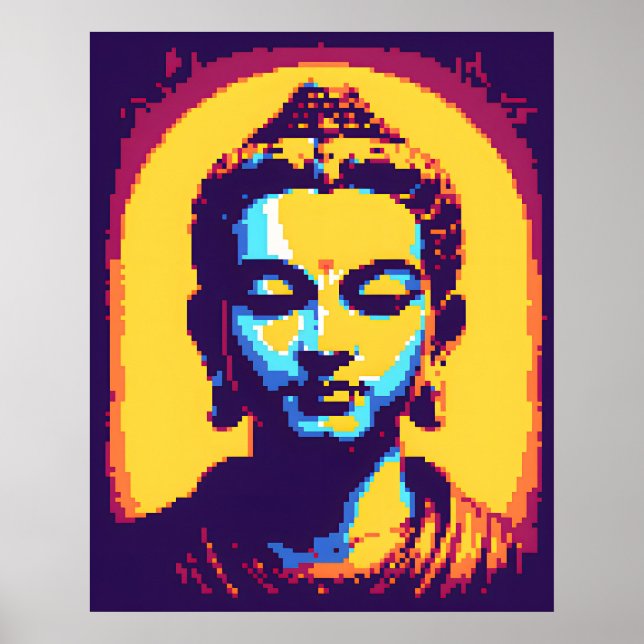 Meditera Buddha Colorful Pixel Art Poster (Framsidan)