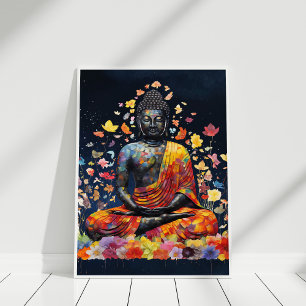Meditera Buddha med färgade Wildblommor Poster