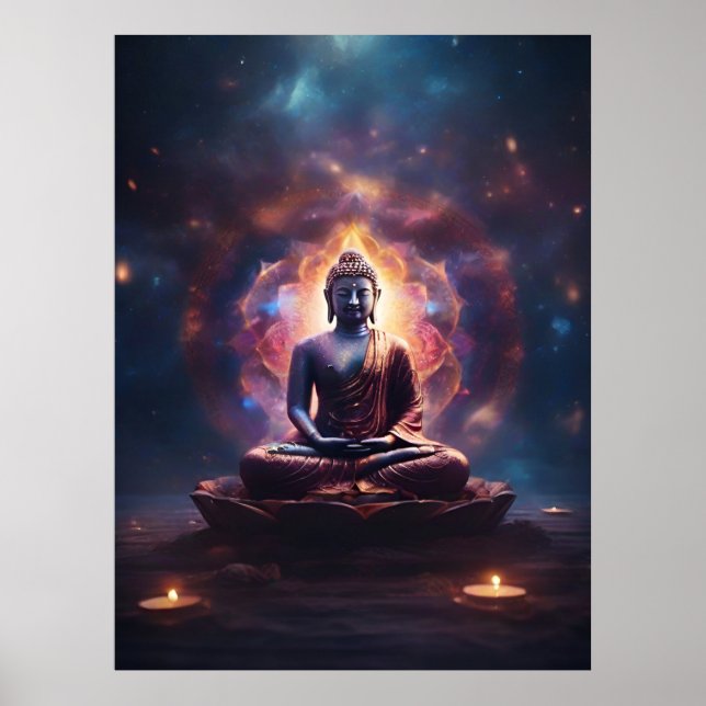 Meditera Buddha med Mandala i Universe Poster (Framsidan)