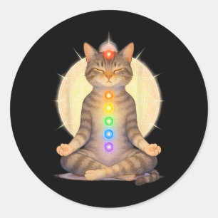 Meditera Chakra Katt Yoga Andliga Kattälskare Ma Runt Klistermärke