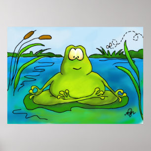 Meditera den grodakonsttrycket eller affischen poster