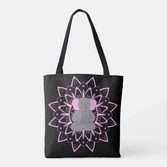 Meditera Elephant Yoga Mandala Design Tote Bag Tygkasse (Baksida)