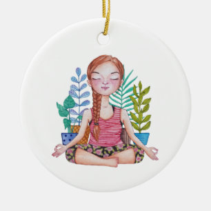 Meditera flicka med växter julgransprydnad keramik
