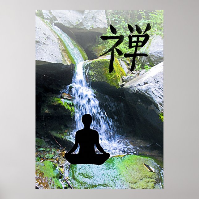 Meditera Silhouette med Waterfall Poster (Framsidan)