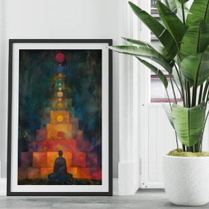 Meditera Yogi före Chakra Färgad Trappor Paint Poster