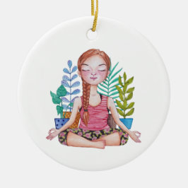 Mediterande flicka med växter julgransprydnad keramik