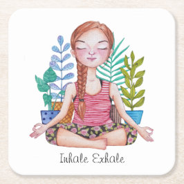 Mediterande flicka med växter underlägg papper kvadrat