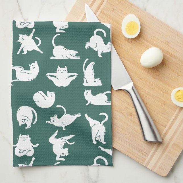 Mediterande katt i Yoga Poses Kitchen Towel Kökshandduk (Vikt i Fjärdedel)