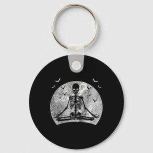 Mediterande Skeleton Yoga Älskare Halloween Måne-k Nyckelring