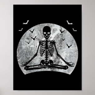 Mediterande Skeleton Yoga Älskare Halloween Måne-k Poster