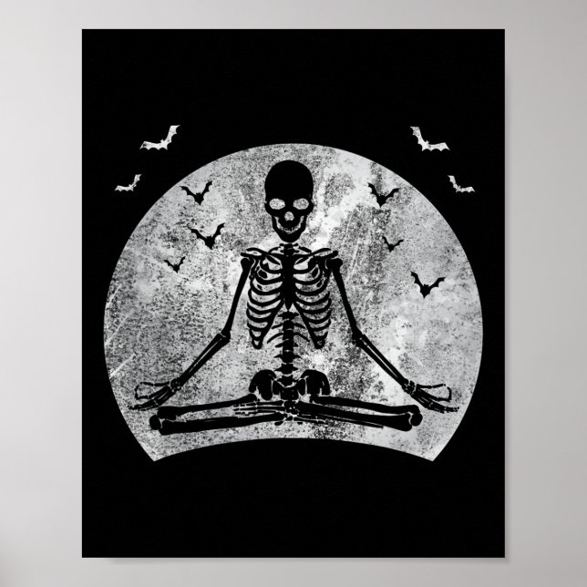 Mediterande Skeleton Yoga Älskare Halloween Måne-k Poster (Framsidan)