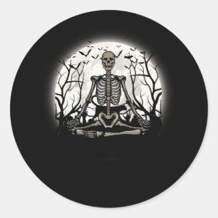 Mediterande Skeleton Yoga Älskare Halloween Måne-k Runt Klistermärke