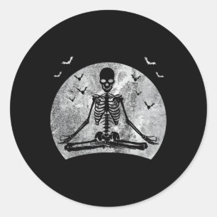 Mediterande Skeleton Yoga Älskare Halloween Måne-k Runt Klistermärke