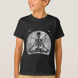 Mediterande Skeleton Yoga Älskare Halloween Måne-k T Shirt