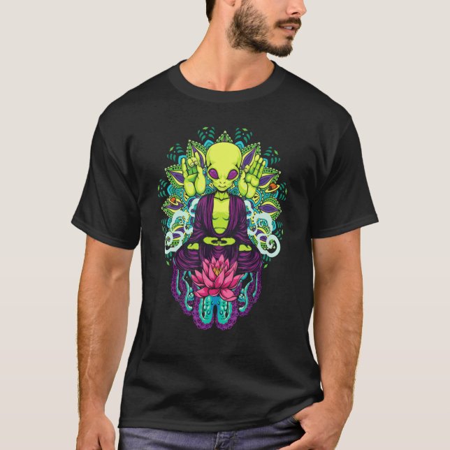 Meditering av Alien Mandala Rosa Lotus Flower Alie T Shirt (Framsida)