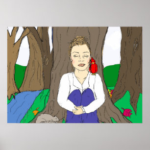 Meditering av hand plockade Dam i skogen Poster