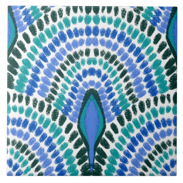 Mediterrana blå Grönt Mosaic-målade Scallops Kakelplatta (Framsidan)