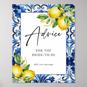 Mediterrana leemons Bridal Shower Advice-tecken Poster