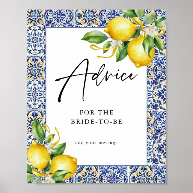 Mediterrana leemons Bridal Shower Advice-tecken Poster (Framsidan)