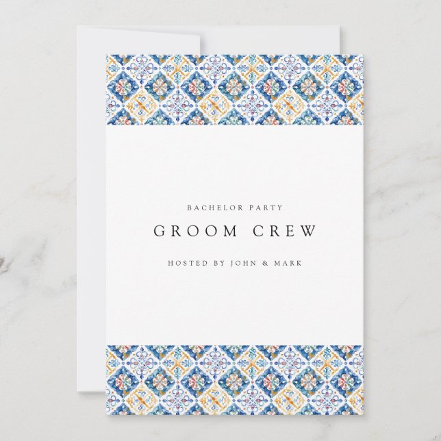 Mediterrana Lemon Tiles Bachelor Party-kort Inbjudningar (Framsida)