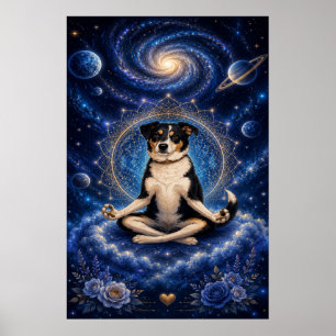 Mediterrande trefärgad hund Kosmisk Zen Yoga Manda Poster