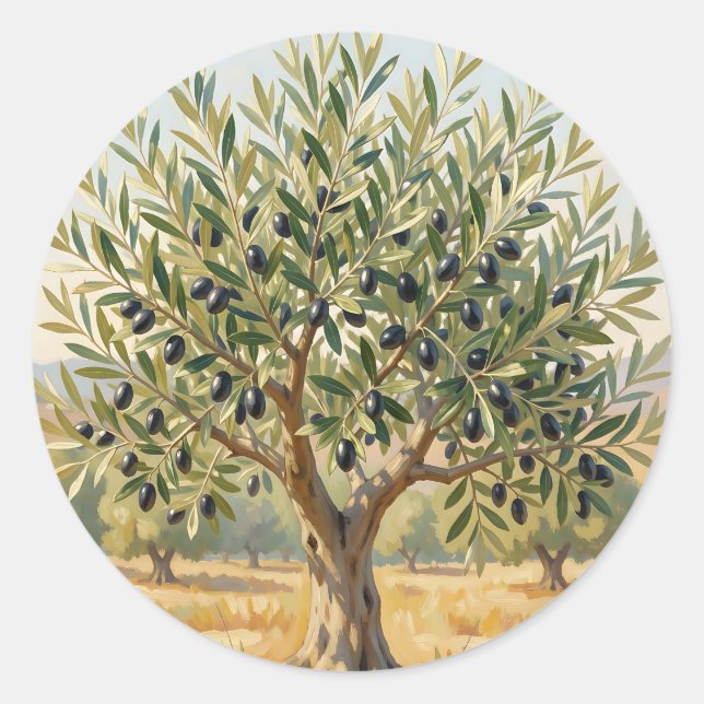 Mediterrane olivträdlandscape runt klistermärke (Framsida)