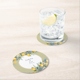 Mediterranean Amalfi Citron Personlig Bröllop Underlägg Papper Rund