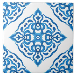 Mediterranean Azulejo Blue White Damask Kakelplatta