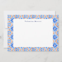 Mediterranean Blå Elegant Kakel Mönster Anpassad Anteckningskort