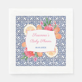 Mediterranean Blå Kakel Citrus Baby Shower Fest Pappersservett