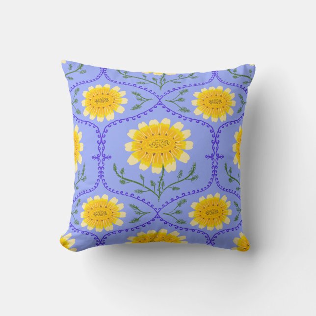 Mediterranean Blue and Yellow Floral Greek Flora  Kudde (Framsida)