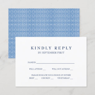 Mediterranean Blue Grekisk Nyckel Bröllop RSVP Kur Inbjudningar