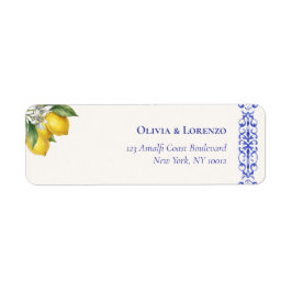 Mediterranean Blue & Lemon Branch Wedding Return Returadress Etikett