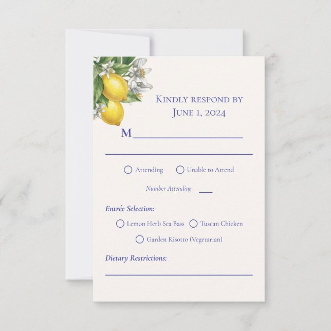 Mediterranean Blue Tile & Lemon Branch Wedding OSA Kort (Framsida)
