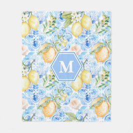 Mediterranean Blue Tile Limoncello Monogram Name Fleecefilt